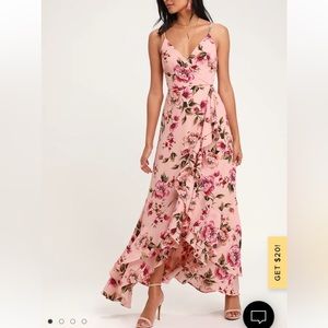 Lulus Bella Blush pink floral print maxi dress